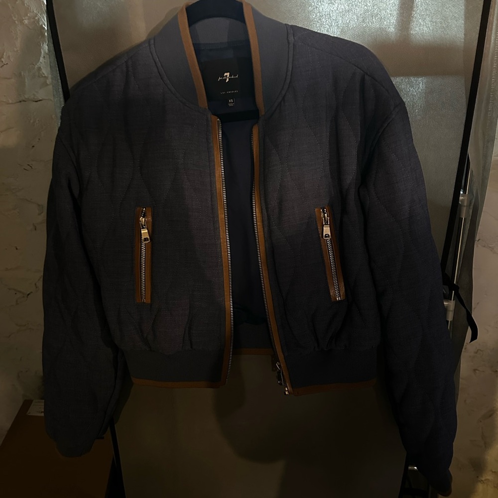 7 For All Mankind Quilted Bomber Jacket - Navy and Brown